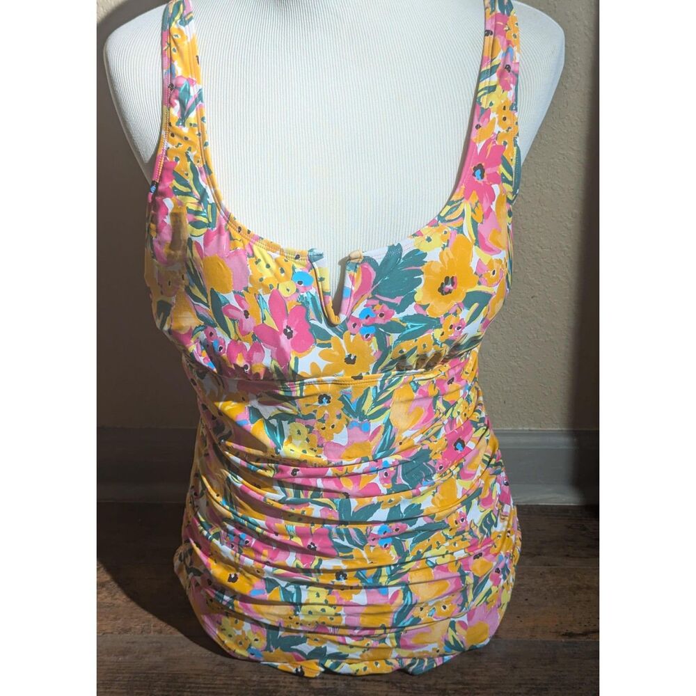 Anne Cole Floral Ruched One Piece Swimsuit Bathing Suit XXL Plus Size